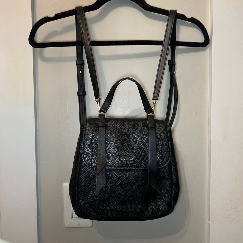 Kate Spade Lake Medium Convertible Backpack, Black Pebbled Leather